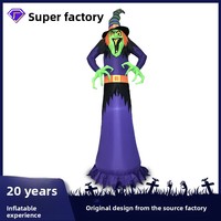 Décoration de jardin gonflable d'Halloween transfrontalière de 3 mètres de haut, modèle sorcière effrayante éclairée par LED, pièce de présentation en polyester