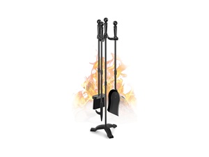 Ensemble d'outils de cheminée en fer, 4 pièces, 30 pouces, revêtement poudré, pour usage extérieur/intérieur, avec support et accessoires, emballage pour vente par correspondance - Product Image 1