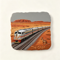 Aimant de réfrigérateur en polyrésine, locomotive rétro, Australie, Melbourne, train à vapeur, paysage de coucher de soleil en outback, cadeau touristique