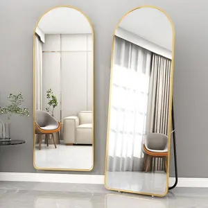 Arched Multi Color Metal Frame Floor Mounted Tempered Glass Explosion Proof Salon Hair Dressing Mirror