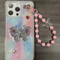 Coque de téléphone fantaisie en TPU avec chaîne pour iPhone 18 17 16 15 14 13 et Infinix Hot60I Hot50I Hot40I, motif papillon, brillante et féminine