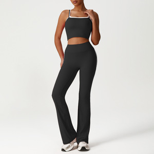 Flare Legging &amp; tank Top 2 Piece Set Baby pink <strong>Base</strong> Line New Design Bra Butt Lift Legging Athletic <strong>Outfit</strong> Custom Sport Yoga Set - Product Image 5