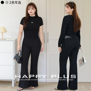 กางเกงขายาวทรงตรงขาบานผ้ายืดสีเทาสำหรับผู้หญิงไซส์ใหญ่ รุ่น Runqi Plus Size ผ้าถักยืดหยุ่นสูง สวมใส่สบาย เหมาะสำหรับผู้ใหญ่ - Product Image 3