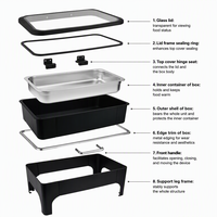 Kuntai Black Luxury Stainless Steel Rectangular 9L Gas Powered Fuel Chaffing Dish Buffet Set with Food Warmer 440W
