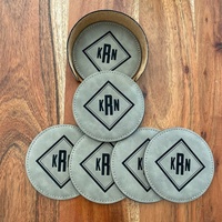 Décoration d'intérieur, cadeau de pendaison de crémaillère, sous-verres personnalisés carrés et ronds gravés au laser, en cuir PU imperméable, avec support