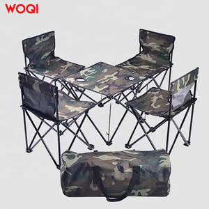 ชุดโต๊ะและเก้าอี้พับได้ Woqi สำหรับตั้งแคมป์ 4 ที่นั่ง พกพาสะดวกสำหรับปิกนิก บาร์บีคิว เฟอร์นิเจอร์กลางแจ้ง สีเขียวทหาร ทำจากไนลอน - Product Image 1