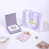 Caixa de Joias Magnética A1 com Acabamento em Linho Texturizado, Logo em Folha Dourada, Bolsa Interna de Veludo, Saco de Presente, Conjunto de Presente com Logo Personalizado