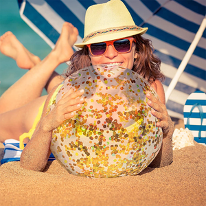 40cm/16inch Transparent PVC LED Light Beach Ball Inflatable Swimming <b>Pool</b> Toy Beautiful Confetti Sequins for Summer Water Park - Product Image 6
