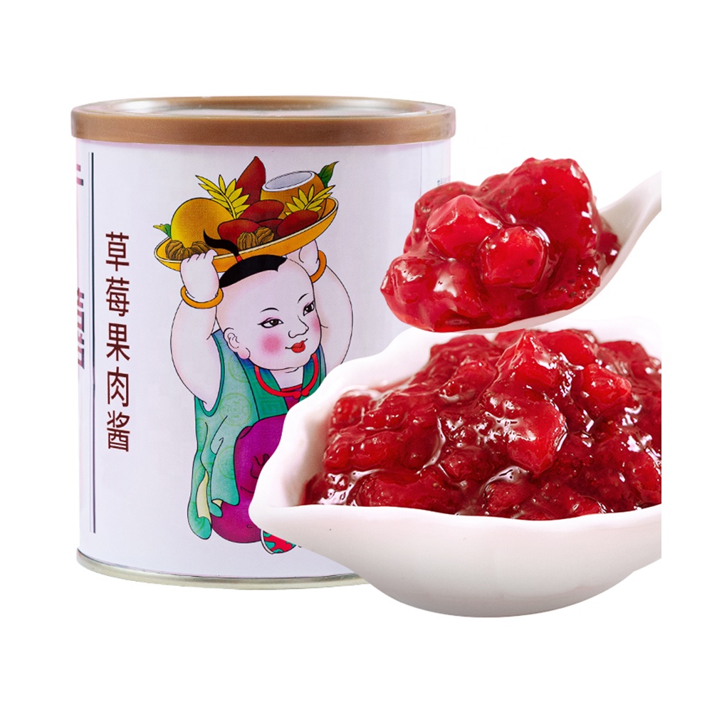 2021 Produk Baru Ganda Kebahagiaan Kaleng Strawberry Pulp Jam untuk Minuman Pencuci Mulut 0.95Kg dari CN