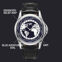 Reloj de pulsera OEM ODM con múltiples zonas horarias, mecánico, con esfera de mapa mundial de aventurina, reloj de lujo para hombre, caja de acero inoxidable de 40 mm, correa de cuero.