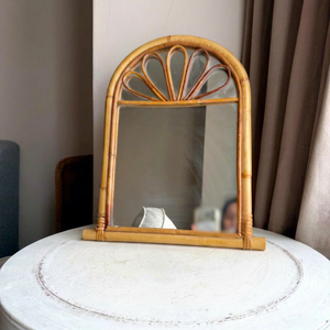 Arch Shaped Artisan Handmade Rattan table <b>Mirror</b> Cane <b>Mirror</b> Decorative Accent for Interior Design - Product Image 1