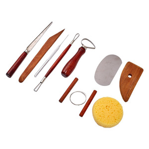 LISI 9 pièces Outils de modelage en céramique et poterie en bois teinté rouge pour sculpter, façonner, couper et tailler - Product Image 1