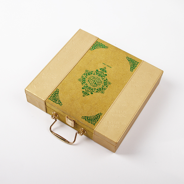 OEM Customized Size Multi-language Digital Koran Quran Leather Box with Metal Lock for Gift Book