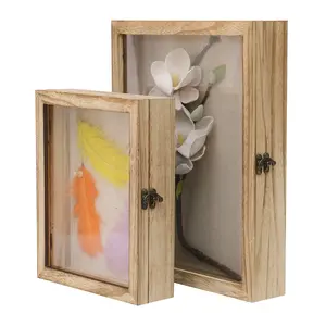 Hot sale multi-function memory case box deep display picture wood shadow box frame with glass window