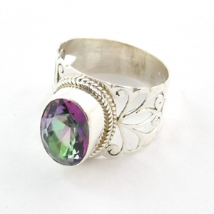 Silver Vintage Bohemian Jewelry Rainbow mystic topaz <b>ring</b> Healing <b>Crystal</b> <b>Rings</b> eternity vermeil Classic Style for Party <b>rings</b> - Product Image 2