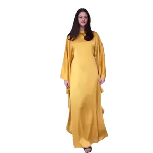 Hot Selling Women's Elegant Silk Fashion Abaya Islam Satin Kaftan Plus Size Jilbab Islamic Clothing Robe Dress for Muslims