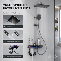Ensemble de douche mural sur mesure en cuivre apparent avec affichage numérique LED et poignée unique chromée