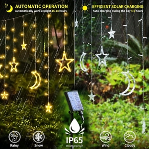 Rideau lumineux <span class=keywords><strong>solaire</strong></span> à 138 LED <span class=keywords><strong>étoile</strong></span>s et lune, télécommande, 8 modes, lumière de fenêtre <span class=keywords><strong>étoile</strong></span> lune, lumière du Ramadan pour les fêtes - Product Image 5