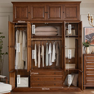 ตู้เสื้อผ้าสี่บานไม้เนื้อแข็งสไตล์อเมริกันแบบคานาส ตู้เสื้อผ้าสูงเต็มพื้นที่ ดีไซน์เรโทรสไตล์คันทรี สำหรับห้องนอน เฟอร์นิเจอร์ไม้ - Product Image 3