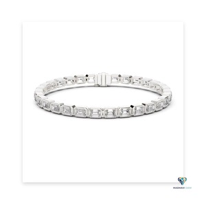 Certified 9.30 CT Emerald Cut Lab Grown Diamond Bezel Link <b>Bracelet</b> in 14K Solid <b>White</b> Gold - Product Image 3