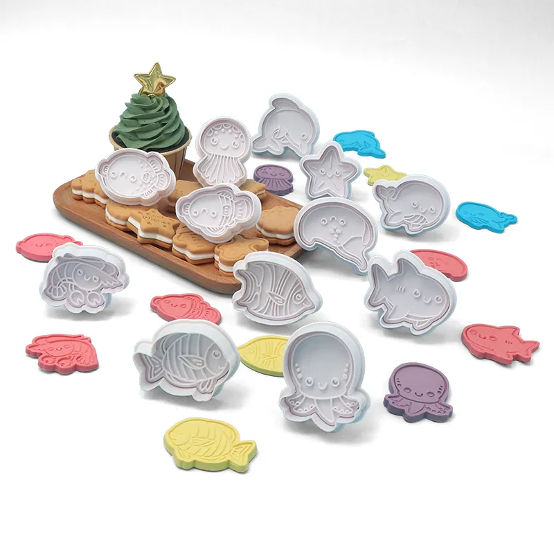 2023 새로운 플라스틱 해양 동물 쿠키 금형 케이크 장식 도구 가정용 쿠키 커터
