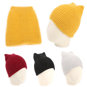 Faux Fur Knit Beanie Hat With Fox Ears Warm Winter Hat For Women 54-56cm <b>Head</b> Circumference Daily Use Adult Female <b>Style</b> - Product Image 1
