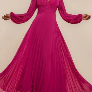 ชุดเดรสยาวทรงพลีท คอวี เซ็กซี่ แฟชั่นทันสมัยสำหรับผู้หญิง ฤดูใบไม้ผลิ แขนยาว ทรงหลวม สไตล์ทางการ เรียบหรู ดูดี เหมาะสำหรับงานกลางคืน - Product Image 3