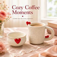 Mug à café en céramique Sweet Heart 400 ml, design cœur 3D, haute résistance, compatible micro-ondes et lave-vaisselle, cadeau pour la Saint-Valentin
