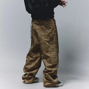 Pantalones al por mayor con efecto desgastado, 100% algodón, lona de alta calidad, corte holgado, clásicos, con efecto de gran desgaste, con remaches y doble rodilla. - Product Image 6