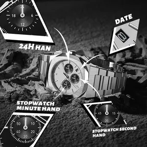 シルバーホワイトOEM独自のロゴ高級3atm耐水性クロノグラフ腕時計メンズ