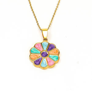 ใหม่ยุโรปและอเมริกา INS สไตล์เฉพาะคุณภาพสูงสีเคลือบดอกทานตะวันสร้อยคอหญิงไทเทเนียมเหล็กชุบทอง 18K มือ - Product Image 4