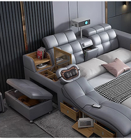 Lit intelligent inclinable de luxe moderne, multifonctionnel, taille King, en cuir, avec rangement, commode, appui-tête massant, cadre en bois, pour chambre à coucher