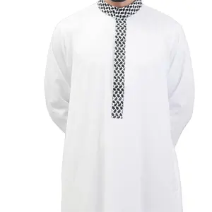 开斋节panjabi kurta设计男士白色卡塔尔风格长袍穆斯林服装