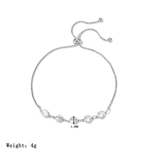 韓国風輝くジルコンラウンドチャームステンレススチール調節可能ブレスレット女性用ジュエリー - Product Image 6