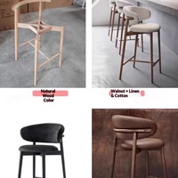 Tabouret de bar moderne en bois massif avec dossier en tissu, design compact de style nordique pour usage domestique et commercial dans les hôtels et restaurants