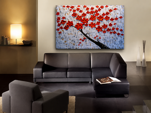Peinture sur toile abstraite de fleurs rouges peinte à la main, texture 3D, peinture acrylique, décoration murale - Product Image 2