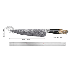 سكين شيف جديد بتصميم عصري مقاس 8 بوصات من الفولاذ الكربوني الدمشقي المصنوع من 67 طبقة - مقبض من الراتنج الأسود عالي اللمعان، مناسب لكل من اليد اليمنى واليسرى، صديق للبيئة للمطبخ - Product Image 2