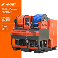 Nettoyeur de canalisations AMJET WS3030-Max 300 bars avec tuyau de 3/8 pouces, 30 LPM, pour le nettoyage des canalisations obstruées et des boues accumulées