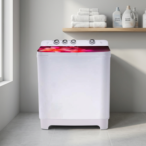 Lave-linge compact blanc semi-automatique avec panneau de commande rouge et chargement par le haut pour l'entretien du linge domestique - Product Image 2