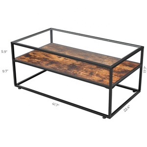 <span class=keywords><strong>Tavolino</strong></span> da Caffè in <span class=keywords><strong>Vetro</strong></span> Stile Industriale Rustico con Struttura in Acciaio per Soggiorno - Product Image 6