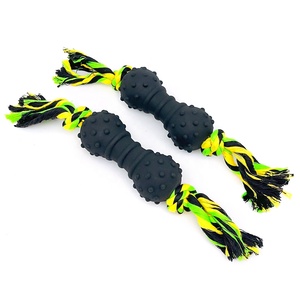 Vente en gros haltère écologique en <span class=keywords><strong>caoutchouc</strong></span> résistant aux morsures jouets interactifs pour chiens massage des gencives jouet à mâcher pour animaux de compagnie avec corde - Product Image 5