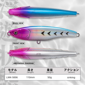 Hunthouse crayon appâts naufrage eau crayon leurres de pêche 110mm/50g appâts de pêche en plastique avec 3D leurre yeux crayon appâts de pêche - Product Image 2