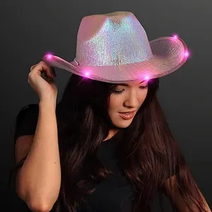 Flashing Lights Light Up Iridescent Pink Space Cowgirl Hat Light Up Cowboy Hat with Pink LED