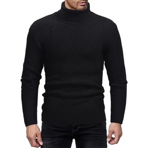 Suéter de punto con <span class=keywords><strong>cuello</strong></span> alto y diseño de chevron para <span class=keywords><strong>hombre</strong></span>, otoño-invierno, con patrón acanalado direccional, <span class=keywords><strong>cuello</strong></span> enrollado, texturizado, ajuste ceñido, <span class=keywords><strong>jersey</strong></span> de punto. - Product Image 3