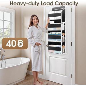 Organizador para colgar sobre la puerta, almacenamiento colgante con ventana transparente, 4 compartimentos, rectángulo negro para colocar detrás de puertas y paredes - Product Image 5