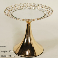 Décorations de table pour centre de table, vases trompettes dorés avec perles de cristal, vase trompette en métal haut avec perles de cristal