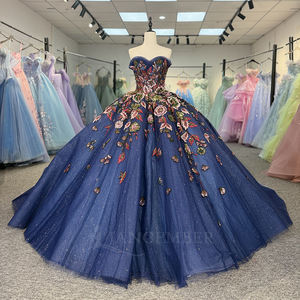 ชุดเดรสชีฟองปักลายดอกไม้สีน้ำเงินคิงบลู รุ่น Dy1570 สำหรับงาน Quinceanera แต่งระบายเปปลัม สไตล์หวานฉ่ำสำหรับงานฉลองอายุ 16 ปี - Product Image 6