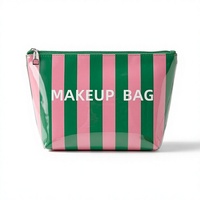 Tas Makeup PVC Bergaris Siap Kirim, Tahan Air, Kapasitas Besar, Ringan, Clutch Fashion, Serbaguna, Trendi