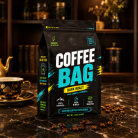 Maßgefertigter Kaffeebeutel mit Flachboden, Stehbeutel mit Reißverschluss und Handgriff aus PE-Material, Lebensmittelechte Verpackung für Dunkelgeröstete Bohnen