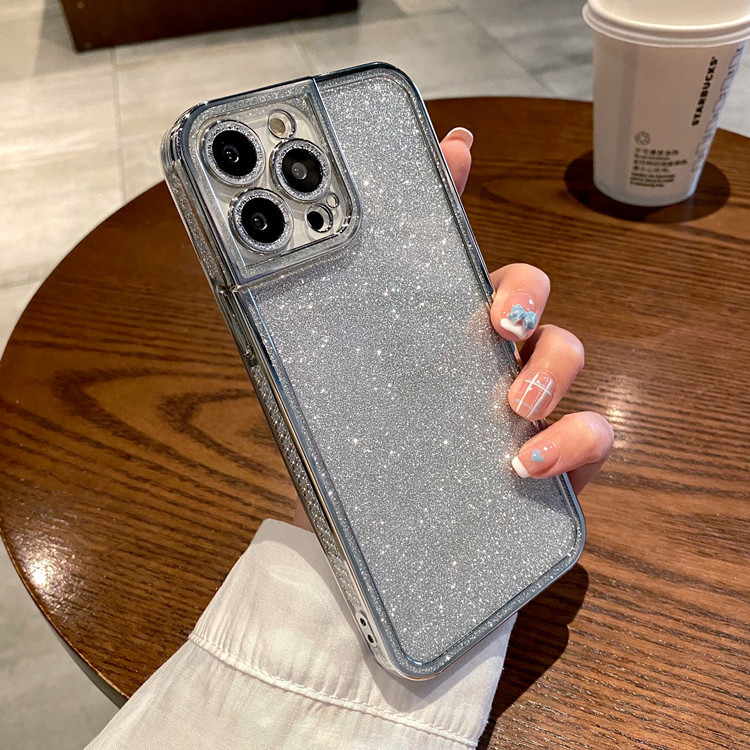 Роскошный чехол для мобильного телефона из ТПУ с квадратным покрытием и бесплатной стальной пленкой с блестками яркий серебристый чехол для Iphone 13 12 11 14 Pro Max